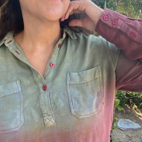 Earthy Green to Wine Red ReDyed Ombre Tunic Long Sleeve Large - Picture 4 of 4